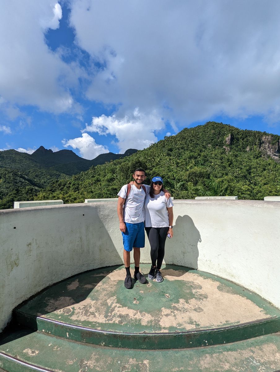 Couple at the Yokahú Tower overlook in El Yunque